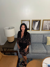 Button Front Drawstring Waist Mini Dress - Black/Dusty Rose