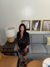 Button Front Drawstring Waist Mini Dress - Black/Dusty Rose