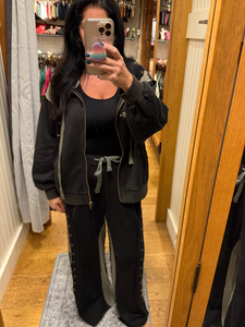 POL wide fit in French terry with stud detail pointed solid pattern pants - Black