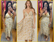 V Neck Lace Trim Hanky Hem Retro Daisy Print Midi Dress - Lemon