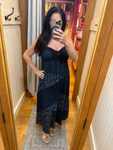 Smocked Bust Patchwork Flowy Dress - Navy Multi