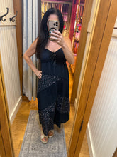 Smocked Bust Patchwork Flowy Dress - Navy Multi