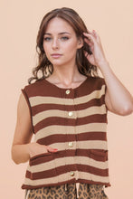 Stripe Button Down Knit Sweater Top - Chocolate
