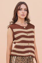 Stripe Button Down Knit Sweater Top - Chocolate