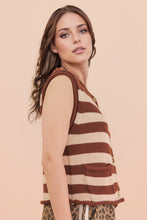Stripe Button Down Knit Sweater Top - Chocolate