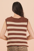 Stripe Button Down Knit Sweater Top - Chocolate