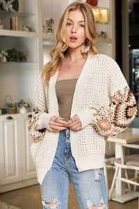 Multi Color Sleeve Crochet Cardigan - Black or Off White