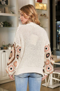 Multi Color Sleeve Crochet Cardigan - Black or Off White