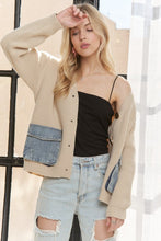 Denim Pockets Cardigan - Charcoal, Beige or Light Grey