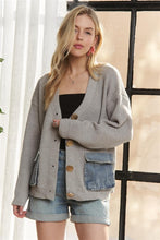 Denim Pockets Cardigan - Charcoal, Beige or Light Grey