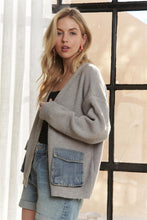 Denim Pockets Cardigan - Charcoal, Beige or Light Grey