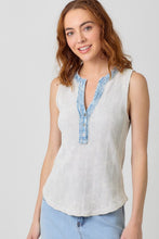 Mystree Washed Thermal Sleeveless Henley Top - Black, Grey,  BluePurple or Cream