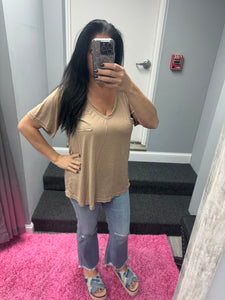 POL V-neck short sleeve chest pocket slub knit tee - Assorted Colors