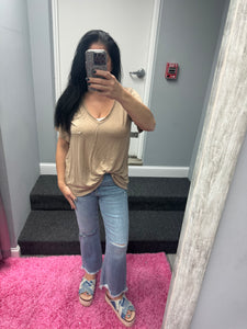 POL V-neck short sleeve chest pocket slub knit tee - Assorted Colors
