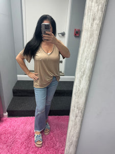 POL V-neck short sleeve chest pocket slub knit tee - Assorted Colors