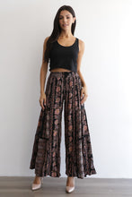 Printed Flare Pants With Lace Inserts And Smocked Waist - Black