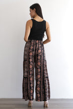Printed Flare Pants With Lace Inserts And Smocked Waist - Black