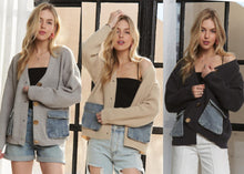 Denim Pockets Cardigan - Charcoal, Beige or Light Grey