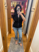 SIXFIFTY MAREN | RIBBED BUTTON DOWN FLUTTER SLEEVE - BLACK, NAVY OR WHITE