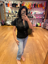 SIXFIFTY MAREN | RIBBED BUTTON DOWN FLUTTER SLEEVE - BLACK, NAVY OR WHITE