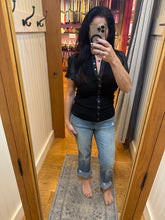 SIXFIFTY MAREN | RIBBED BUTTON DOWN FLUTTER SLEEVE - BLACK, NAVY OR WHITE