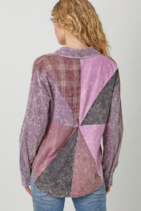 Color Blocked Washed Button Down Shirt - Dusty Lavender or Washed Green