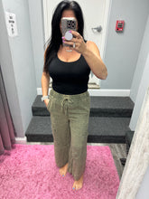WASHED LINEN ELASTIC BAND WAIST CARGO PANTS - ASSORTED COLORS