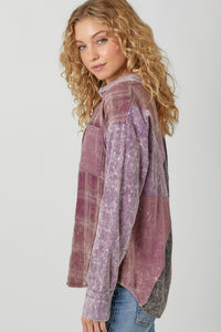 Color Blocked Washed Button Down Shirt - Dusty Lavender or Washed Green