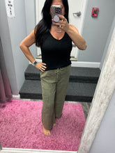 WASHED LINEN ELASTIC BAND WAIST CARGO PANTS - ASSORTED COLORS