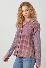 Color Blocked Washed Button Down Shirt - Dusty Lavender or Washed Green