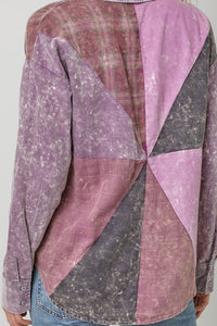 Color Blocked Washed Button Down Shirt - Dusty Lavender or Washed Green