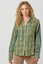 Color Blocked Washed Button Down Shirt - Dusty Lavender or Washed Green