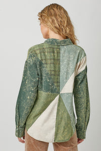 Color Blocked Washed Button Down Shirt - Dusty Lavender or Washed Green