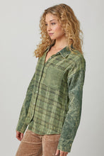 Color Blocked Washed Button Down Shirt - Dusty Lavender or Washed Green