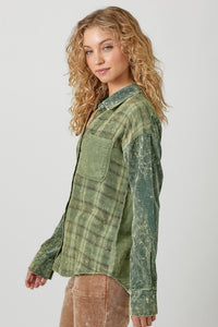 Color Blocked Washed Button Down Shirt - Dusty Lavender or Washed Green