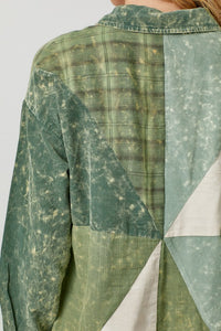 Color Blocked Washed Button Down Shirt - Dusty Lavender or Washed Green