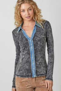 Washed Thermal Button Down Top - Assorted Colors