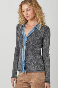 Washed Thermal Button Down Top - Assorted Colors