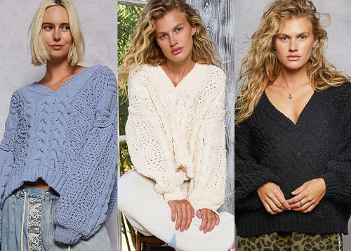 POL Chenille Sweater - Black, Cream or Evening Blue