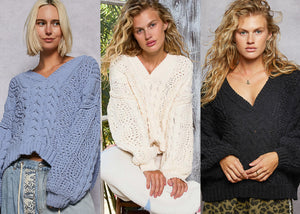 POL Chenille Sweater - Black, Cream or Evening Blue