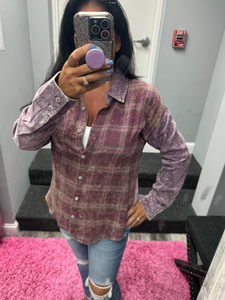 Color Blocked Washed Button Down Shirt - Dusty Lavender or Washed Green