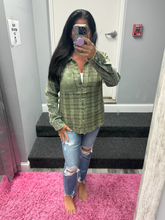 Color Blocked Washed Button Down Shirt - Dusty Lavender or Washed Green