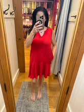 Split Neck Flounce Hem Peach Skin Dress - Black, Red or Blue