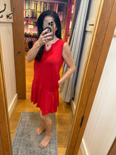 Split Neck Flounce Hem Peach Skin Dress - Black, Red or Blue