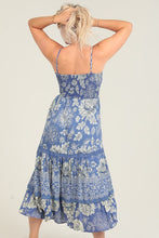 Deep V neck Maxi Dress With Center Cutout - Blue