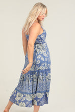 Deep V neck Maxi Dress With Center Cutout - Blue