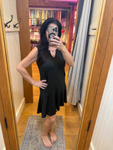 Split Neck Flounce Hem Peach Skin Dress - Black, Red or Blue