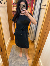 Split Neck Flounce Hem Peach Skin Dress - Black, Red or Blue