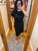Split Neck Flounce Hem Peach Skin Dress - Black, Red or Blue
