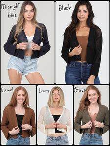 Light Weight Open Knit Cardigan Sweater - Assorted Colors